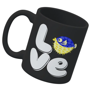 Love Fishing Blue Blowfish Globe 11oz Mug